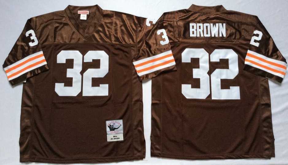 Men%27s Cleveland Browns #32 Jim Brown Brown Throwback Stitched Football Jersey