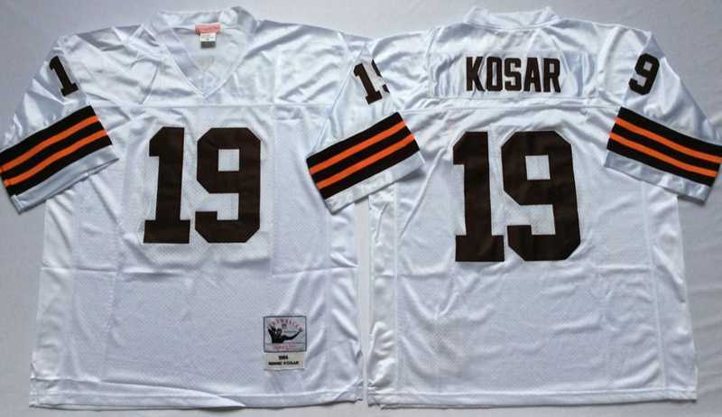 Men%27s Cleveland Browns #19 Bernie Kosar White Throwback Stitched Football Jersey