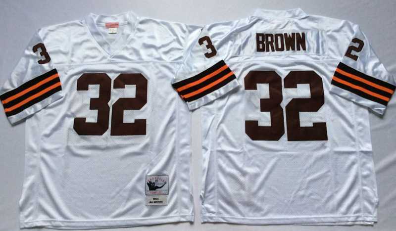 Men%27s Cleveland Browns #32 Jim Brown White Throwback Stitched Football Jersey