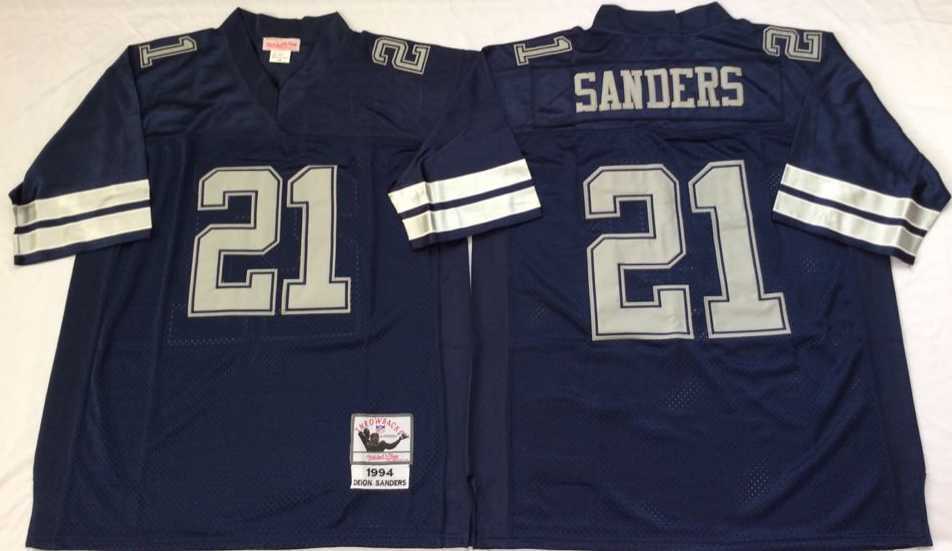 Men%27s Dallas Cowboys #21 Deion Sanders Blue Throwback Stitched Football Jersey