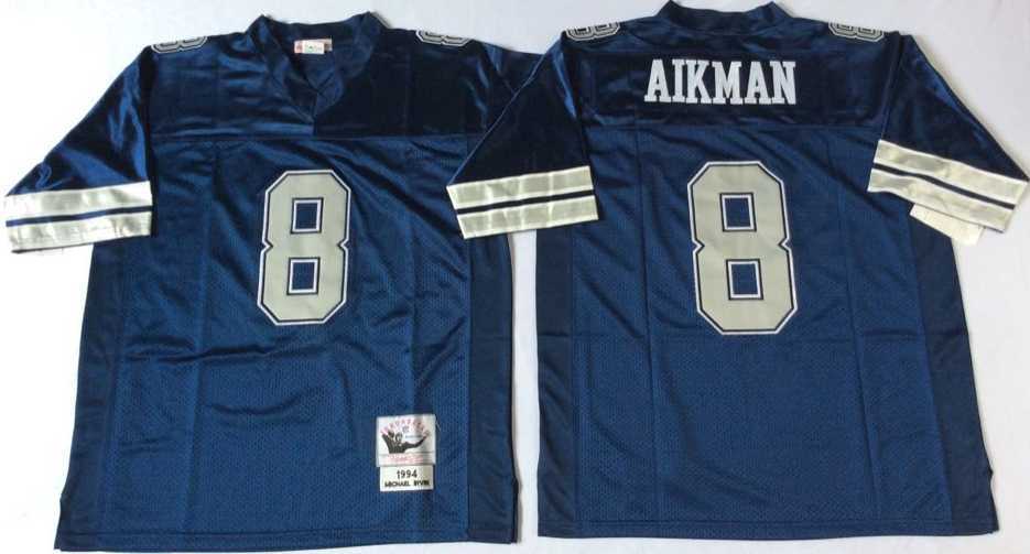 Men%27s Dallas Cowboys #8 Troy Aikman Blue Throwback Stitched Football Jersey