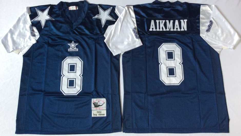 Men%27s Dallas Cowboys #8 Troy Aikman Navy Thanksgiving Throwback Stitched Football Jersey