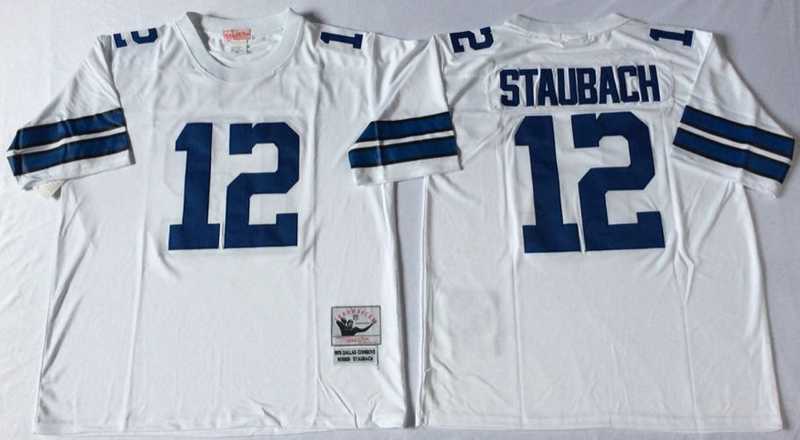 Men%27s Dallas Cowboys #12 Roger Staubach White Throwback Stitched Football Jersey