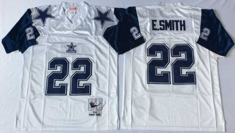 Men%27s Dallas Cowboys #22 Emmitt Smith White Throwback Stitched Football Jersey