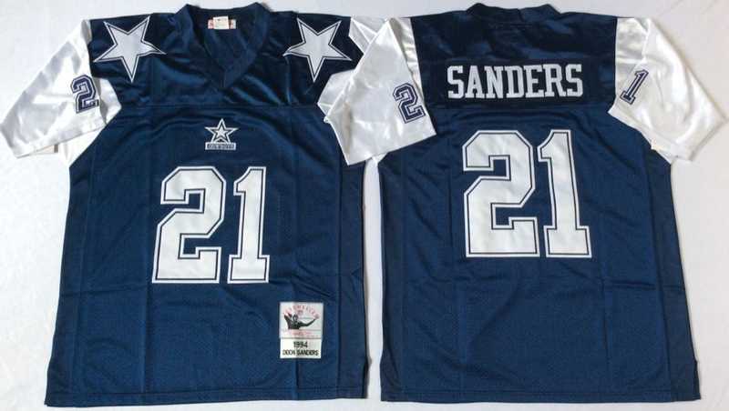 Men%27s Dallas Cowboys #21 Deion Sanders Navy Thanksgiving Throwback Stitched Football Jersey