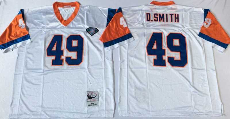 Men%27s Denver Broncos #49 Dennis Smith White Throwback Stitched Football Jersey