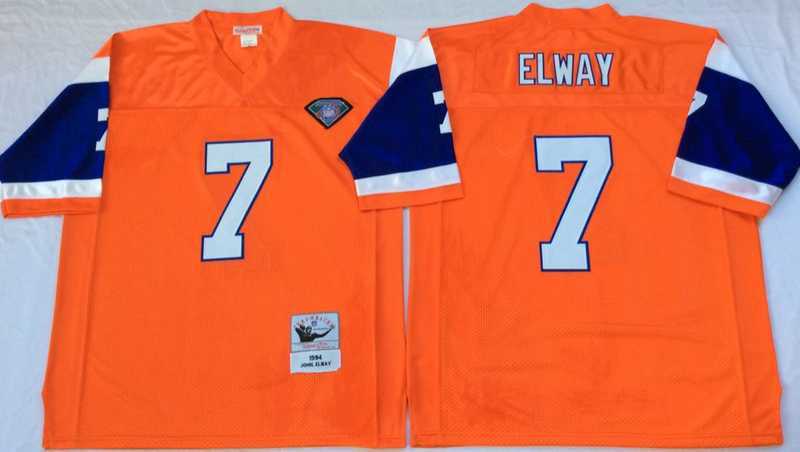 Men%27s Denver Broncos #7 John Elway Orange Throwback Stitched Football Jersey