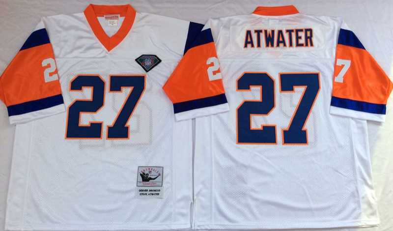 Men%27s Denver Broncos #27 Steve Atwater White Throwback Stitched Football Jersey