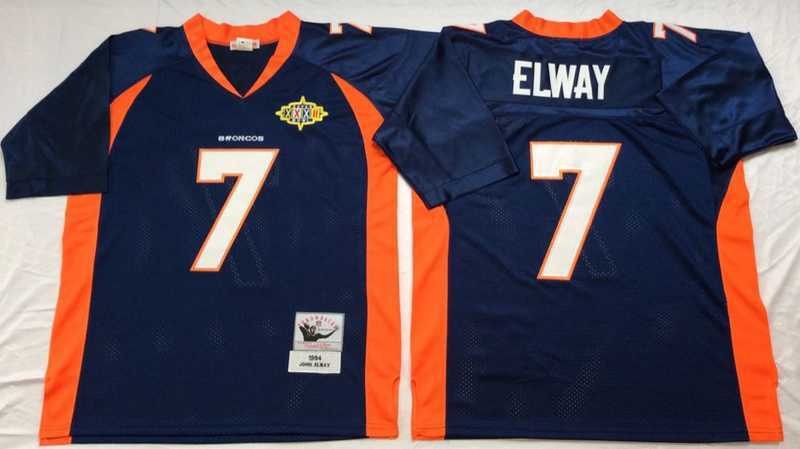 Men%27s Denver Broncos #7 John Elway Navy Throwback Stitched Football Jersey