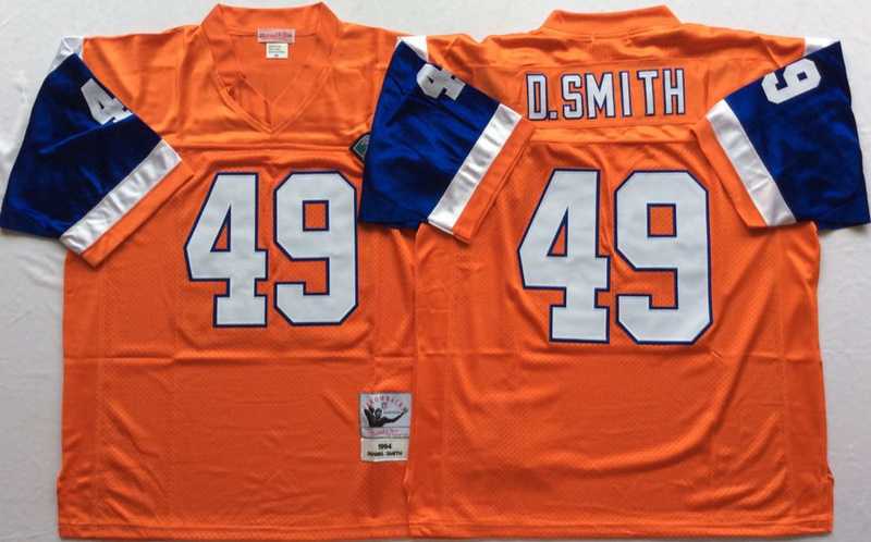 Men%27s Denver Broncos #49 Dennis Smith Orange Throwback Stitched Football Jersey