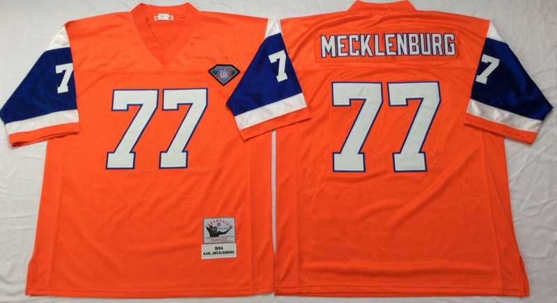 Men%27s Denver Broncos #77 Karl Mecklenburg Orange Throwback Stitched Football Jersey