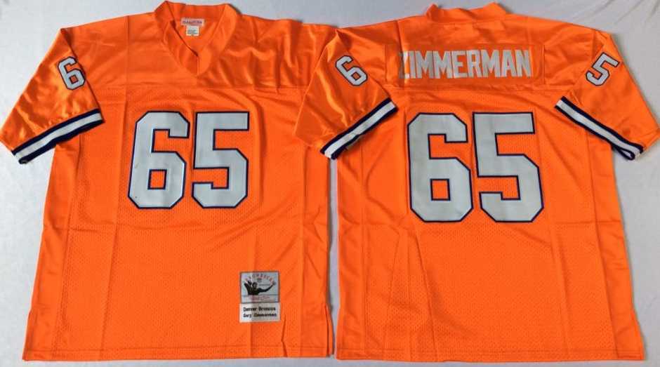 Men%27s Denver Broncos #65 Gary Zimmerman Orange Throwback Stitched Football Jersey