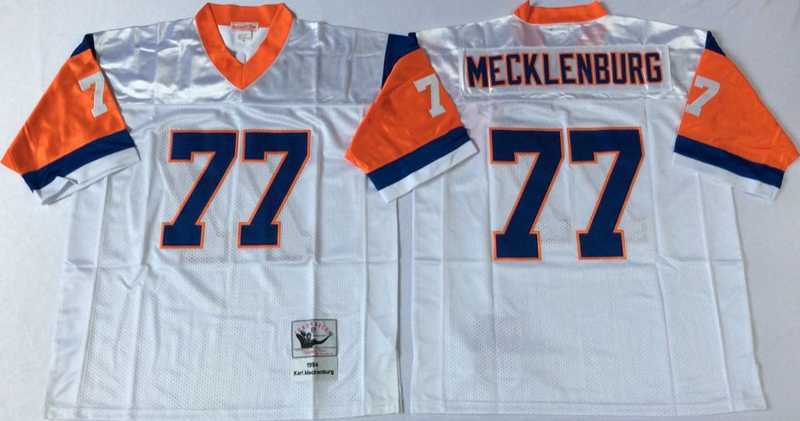 Men%27s Denver Broncos #77 Karl Mecklenburg White Throwback Stitched Football Jersey