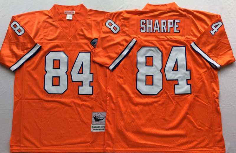 Men%27s Denver Broncos #84 Shannon Sharpe Orange Throwback Stitched Football Jersey