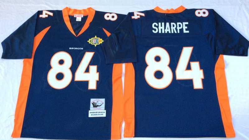 Men%27s Denver Broncos #84 Shannon Sharpe Navy Throwback Stitched Football Jersey