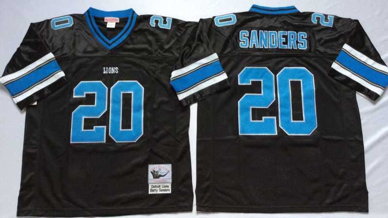 Men%27s Detroit Lions #20 Barry Sanders Black Throwback Stitched Football Jersey