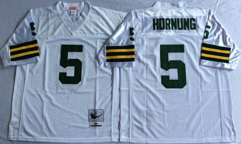 Men%27s Green Bay Packers #5 Paul Hornung White Throwback Stitched Football Jersey