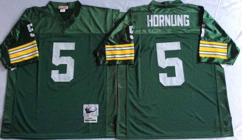 Men%27s Green Bay Packers #5 Paul Hornung Green Throwback Stitched Football Jersey