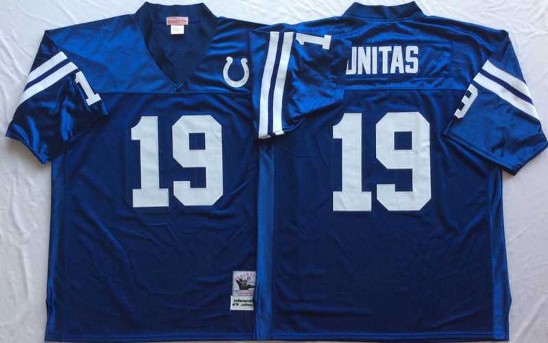 Men%27s Indianapolis Colts #19 Johnny Unitas Blue Throwback Stitched Football Jersey