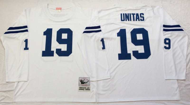 Men%27s Indianapolis Colts #19 Johnny Unitas White Throwback Stitched Football Jersey