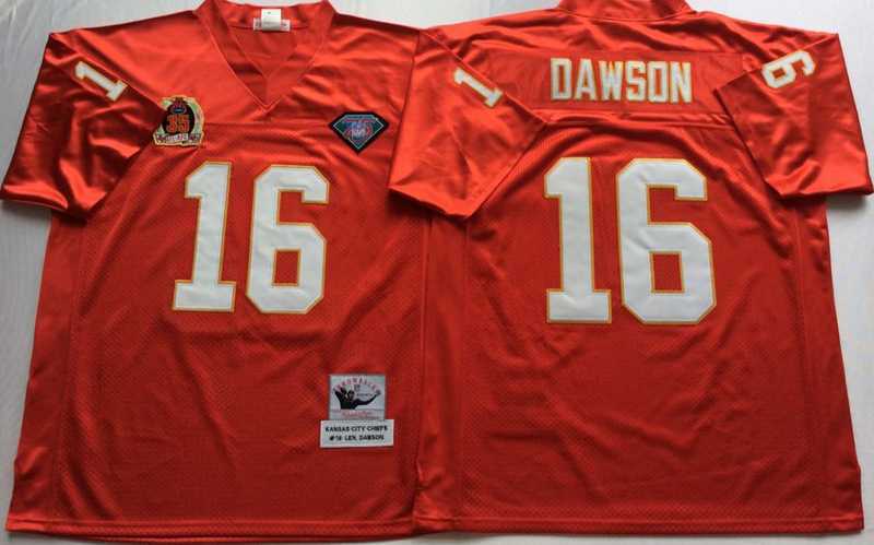 Men%27s Kansas City Chiefs #16 Lake Dawson Red Throwback Stitched Football Jersey
