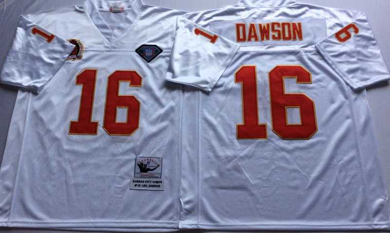 Men%27s Kansas City Chiefs #16 Lake Dawson White Throwback Stitched Football Jersey