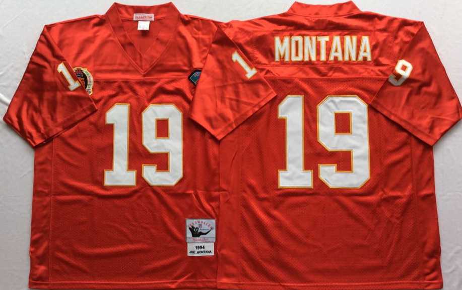 Men%27s Kansas City Chiefs #19 Joe Montana Red Throwback Stitched Football Jersey