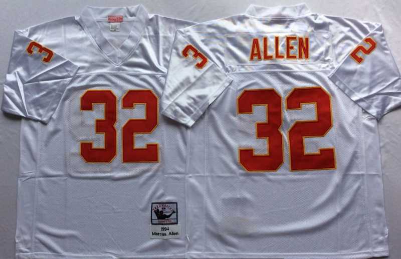 Men%27s Kansas City Chiefs #32 Marcus Allen White Throwback Stitched Football Jersey