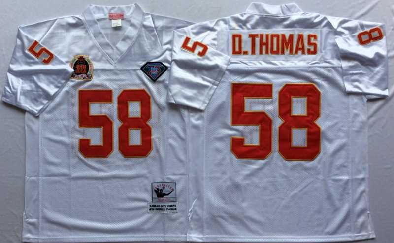 Men%27s Kansas City Chiefs #58 Derrick Thomas White Throwback Stitched Football Jersey