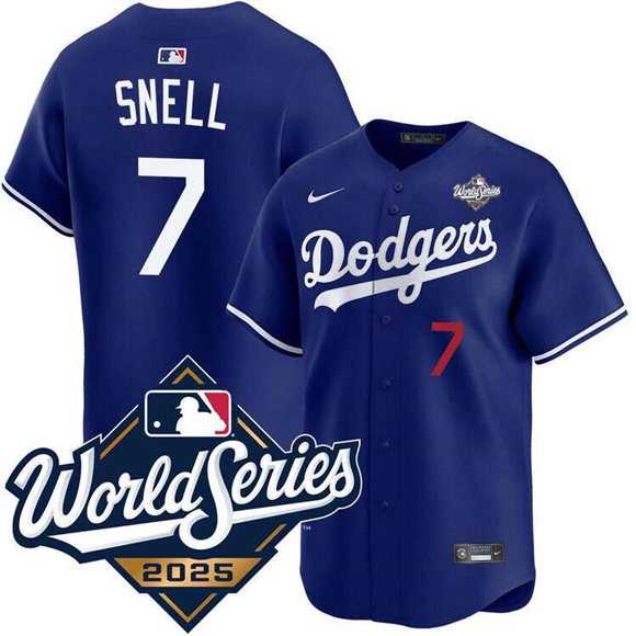 Men%27s Los Angeles Dodgers #7 Blake Snell Royal 2025 World Series Limited Stitched Jersey