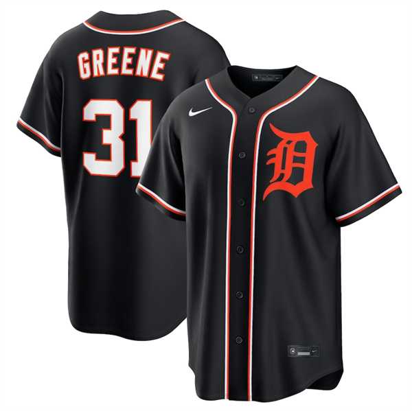 Men%27s Detroit Tigers #31 Riley Greene Black Out Stitched Jersey Dzhi