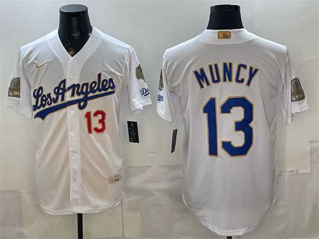 Men%27s Los Angeles Dodgers #13 Max Muncy White 2026 Gold Collection 9x & B2B Champs Patch Stitched Jersey Dzhi