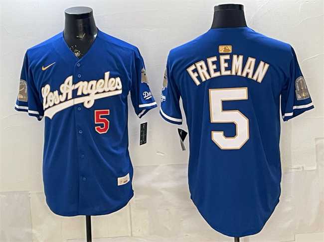 Men%27s Los Angeles Dodgers #5 Freddie Freeman Royal 2026 Gold Collection 9x & B2B Champs Patch Stitched Jersey Dzhi