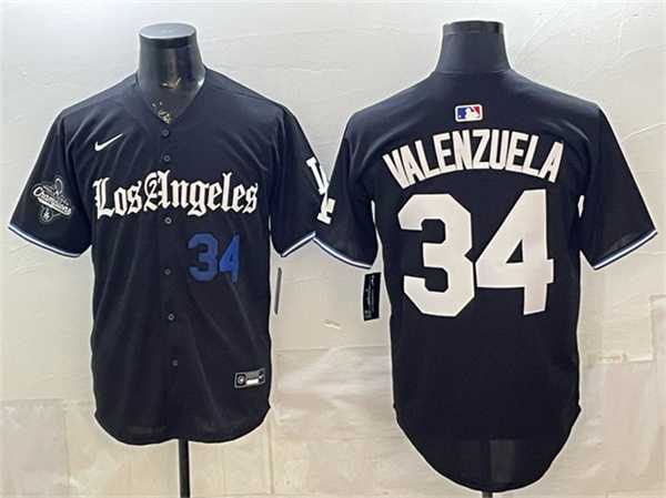 Men%27s Los Angeles Dodgers #34 Fernando Valenzuela Black 2025 World Series Champions Patch %27Gothic Edition%27 Vapor Premier Limited Stitched Jersey Dzhi
