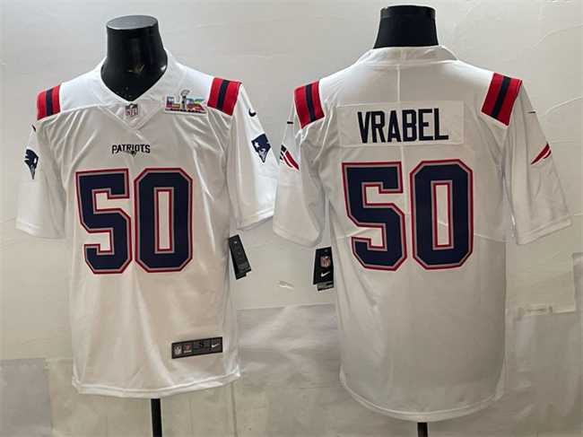 Men%27s New England Patriots #50 Mike Vrabel White With Super Bowl LX Patch Vapor Limited Stitched Jersey