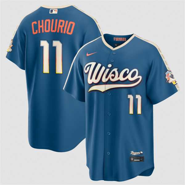 Men%27s Milwaukee Brewers #11 Jackson Chourio Mineral Blue 2026 City Connect Stadium Stitched Stitched Jersey Dzhi