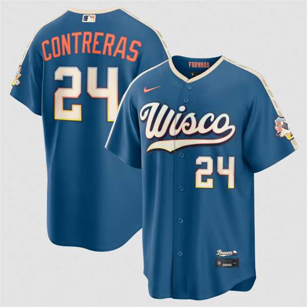 Men%27s Milwaukee Brewers #24 William Contreras Mineral Blue 2026 City Connect Stadium Stitched Stitched Jersey Dzhi