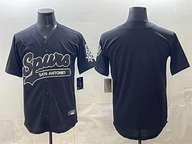 Men%27s San Antonio Spurs Blank Black Stitched Baseball Jersey