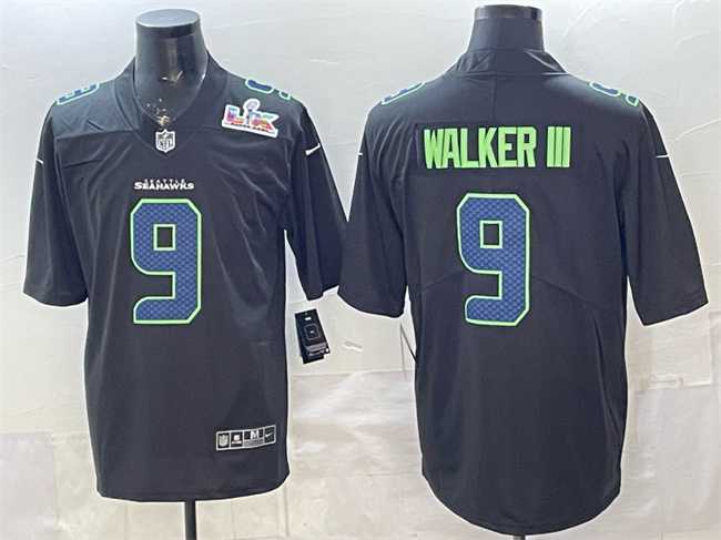 Men%27s Seattle Seahawks #9 Kenneth Walker III Black 2025 Super Bowl LX Patch Carbon Fashion Vapor Untouchable Limited Stitched Jersey