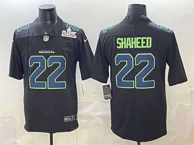 Men%27s Seattle Seahawks #22 Rashid Shaheed Black 2025 Super Bowl LX Patch Carbon Fashion Vapor Untouchable Limited Stitched Jersey