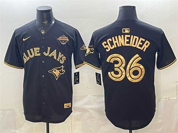 Men%27s Toronto Blue Jays #36 Davis Schneider Black Gold 2025 American League Champions Limited Stitched Jersey Dzhi
