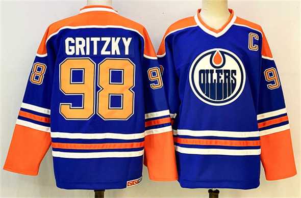 Men%27s Edmonton Oilers #98 Wayne Gretzky Royal 2025 With C Patch Stitched Hockey Jersey