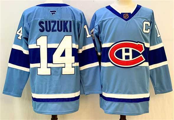 Men%27s Montreal Canadiens #14 Nick Suzuki Blue 2023-24 Reverse Retro Stitched Jersey