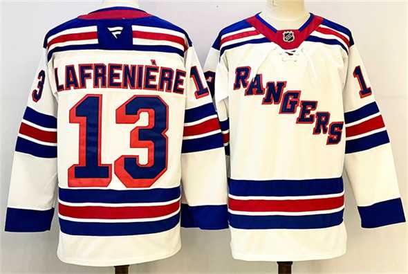 Men%27s New York Rangers #13 Alexis Lafreniere White 2024-25 Away Stitched Hockey Jersey