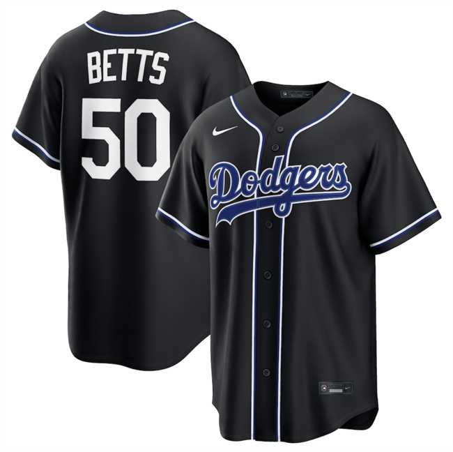 Men%27s Los Angeles Dodgers #50 Mookie Betts 2026 Fashion Replica Black Out Stitched Jersey Dzhi