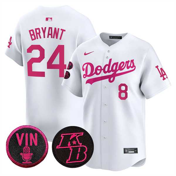 Men%27s Los Angeles Dodgers Front #8 Back #24 Kobe Bryant White 2026 Mother%27s Day Vapor Premier Limited Stitched Jersey Dzhi