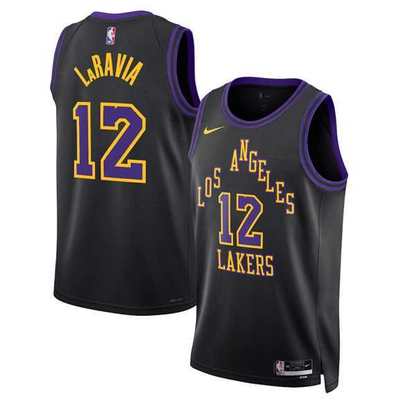 Men%27s Los Angeles Lakers #12 Jake LaRavia Black 2025-26 City Edition Stitched Jersey Dzhi