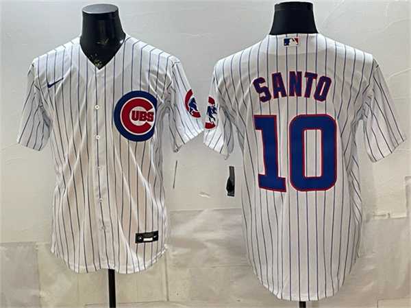 Men%27s Chicago Cubs #10 Ron Santo White Cool Base Stitched Jersey