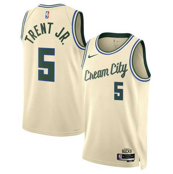 Men%27s Milwaukee Bucks #5 Gary Trent Jr. Cream 2025-26 City Edition Swingman Stitched Jersey Dzhi