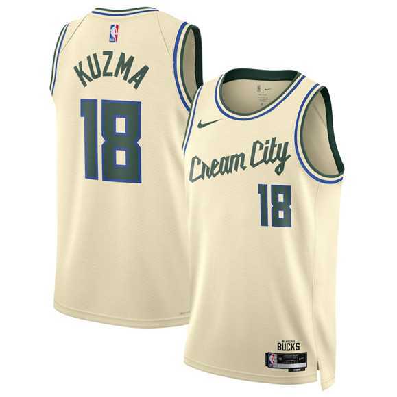 Men%27s Milwaukee Bucks #18 Kyle Kuzma Cream 2025-26 City Edition Swingman Stitched Jersey Dzhi